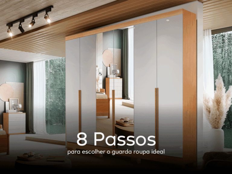 guarda roupa moderno com portas espelhadas em quarto planejado, representando o conteúdo “8 passos para escolher o guarda-roupa ideal”.