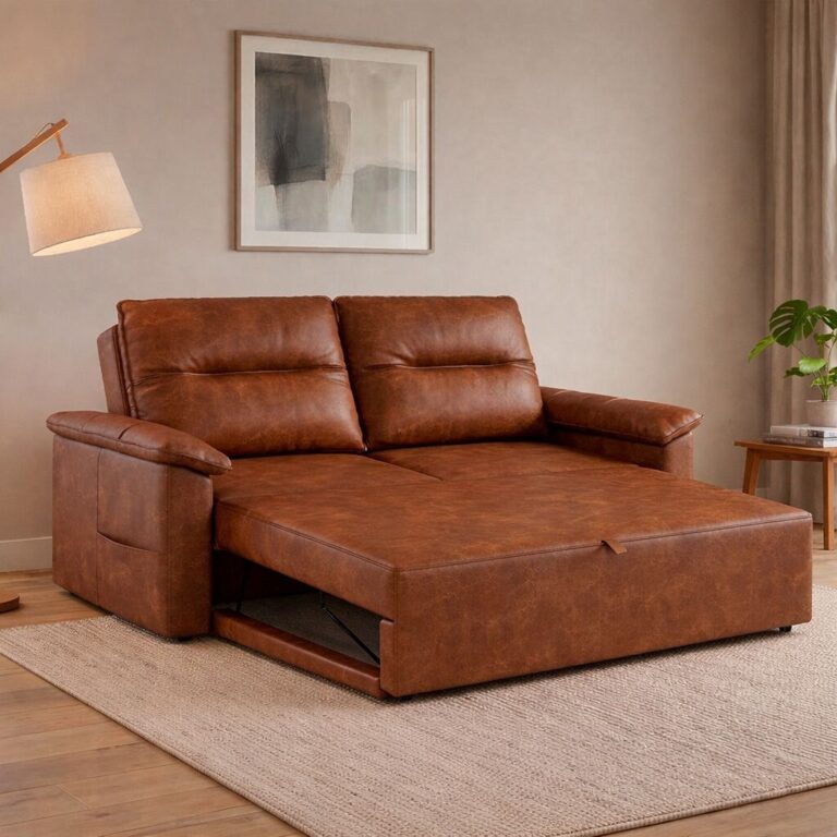 Sofá cama de couro na sala moderna