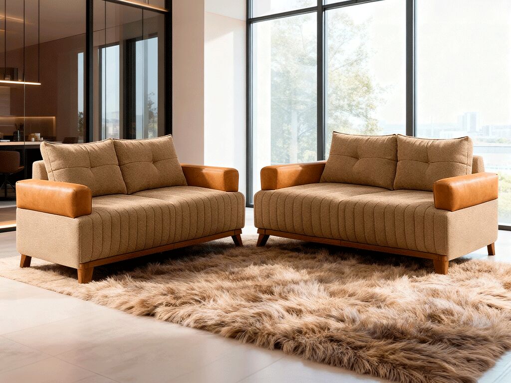 Sofás modernos em ambiente iluminado